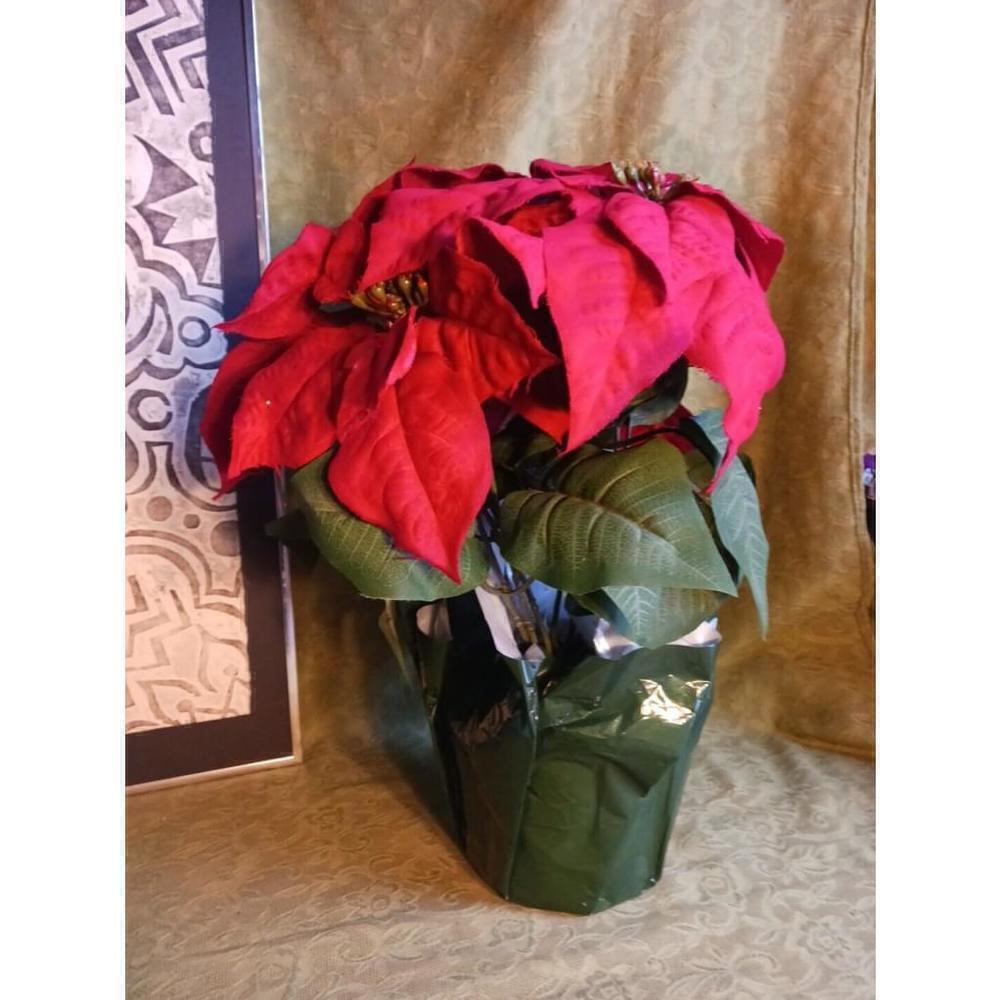 Poinsettia in Pot Artificial Holiday Decoration 15 Inch